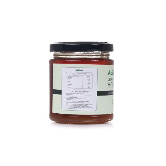 Jar of honey with a label on a white background